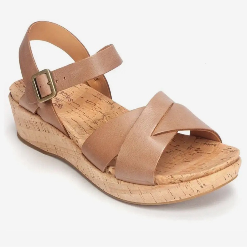 Kork-Ease Myrna Sandal Platform Cork Wedge Ankle Strap in Golden Sand NWOB, 9 - Picture 2 of 13
